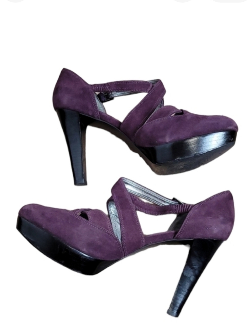 Marc Fisher Women's Suzy Suede leather platform strappy heels black purple 9 M - Picture 3 of 15